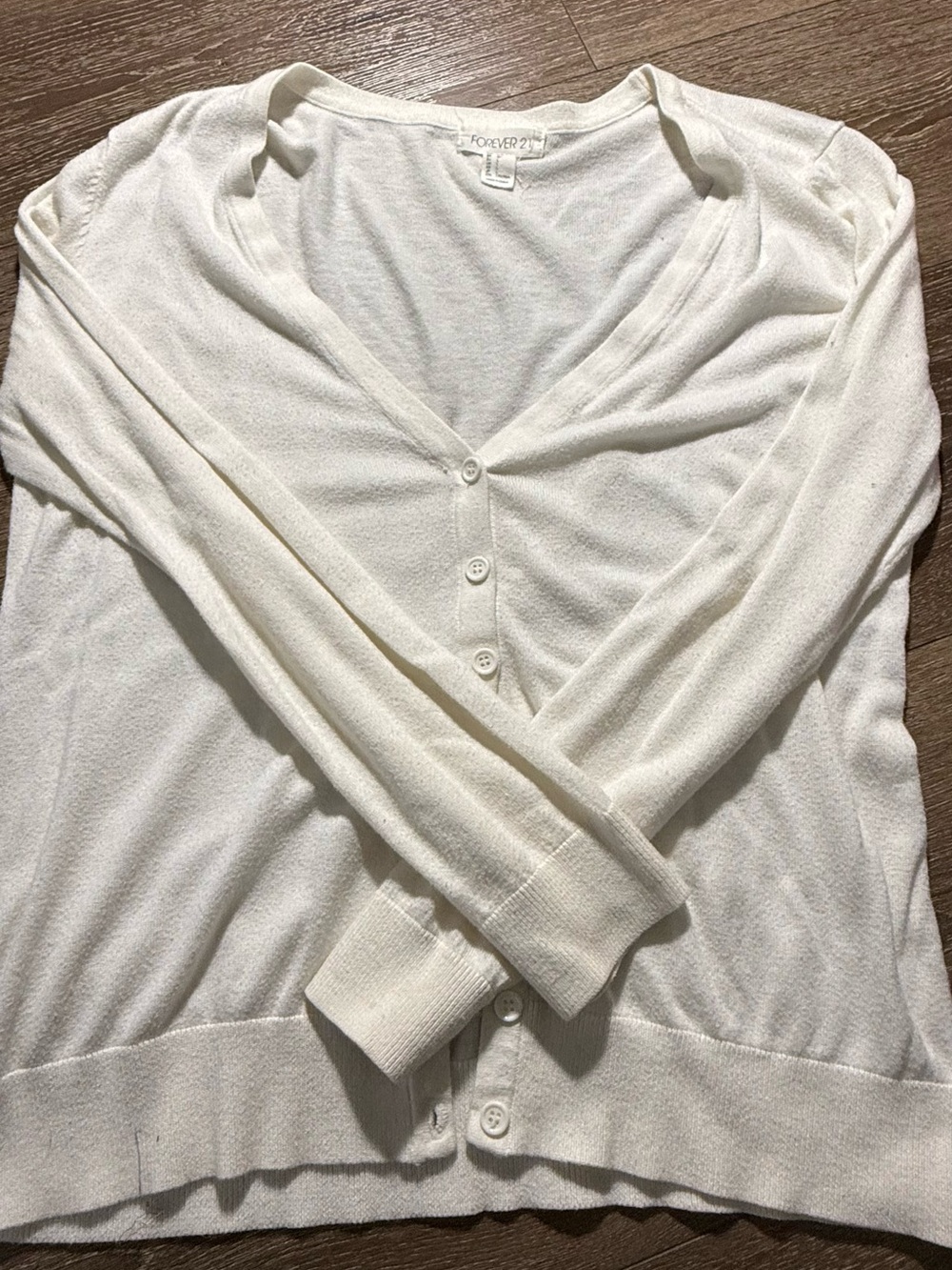 Forever 21 White Lightweight V-Neck Button Cardigan